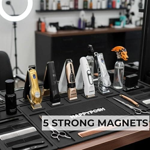 HAPPYPOSH Magnetic Barber Mat, Large Magnetic Barber Mats For Clippers and Supplies, Barbershop Pad for Station, Beauty Salon Table Matt, Tool Organizer for Pro Hairstylist, 4PCS thumbnail 4