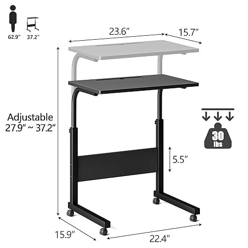 Klvied Small Standing Desk Adjustable Height, Portable Treadmill Desk, Mobile Table Ideal for Laptops and Tablets, Black thumbnail 4