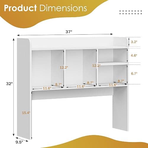 SUPER DEAL Desktop Bookshelf, Countertop Storage Hutch with 4 Shelves for Computer Desk, 2-Tier Display Rack, Multipurpose Wood Desk Hutch Storage Organizer for Home Office Dorm, White thumbnail 3