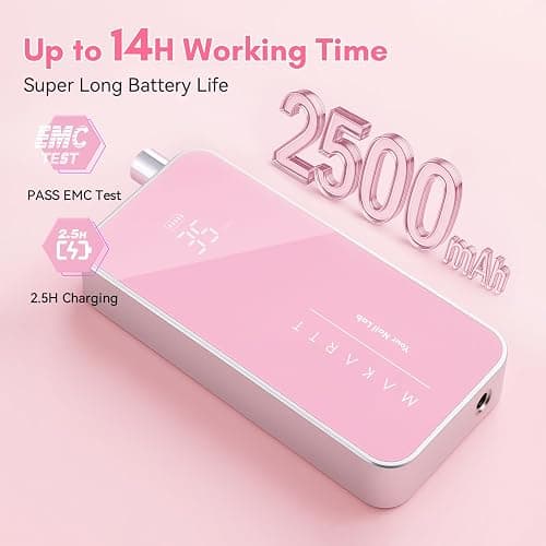 Makartt Nail Drill Professional: 60W 35000RPM Electric Nail File with Coreless Motor, 2 in 1 Desktop & Portable, Drill Bits and LCD Display for Acrylic Gel Nails, Nouvella Pink thumbnail 3