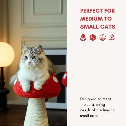Mushroom Cat Scratching Post - Unique Design, Sisal-Wrapped, Ideal for Medium and Small Cat, Cat Scratcher Cute with 100% Sisal Covered Scratching Post, Mushroom Cat Post for Indoor Cats thumbnail 7