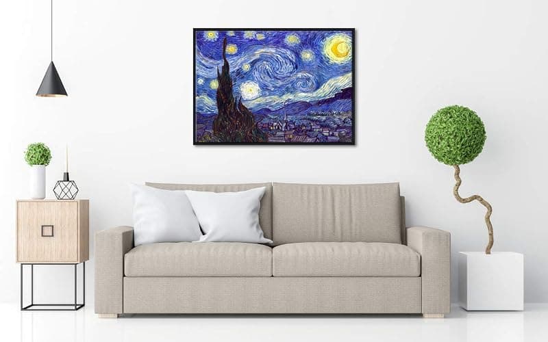 Wieco Art Framed Art Canvas Prints of Starry Night by Vincent Van Gogh Paintings Reproduction Post-Impressionism Artwork Framed Wall Art for Living Room Home Decorations Black thumbnail 2