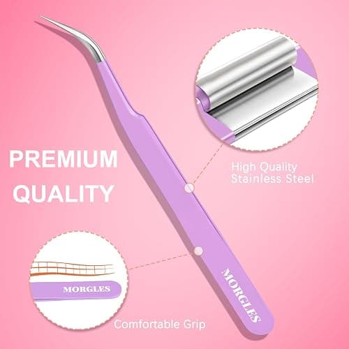MORGLES 5pcs Eyelash Extension Tweezers High Precision, Straight and Curved Volume Lash Tweezers for Extensions, Crafting, Girls Women Beginners thumbnail 6