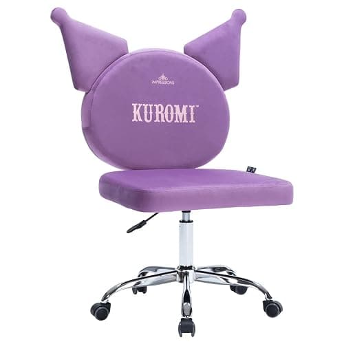 Impressions Vanity Kuromi Armless Swivel Cute Desk Chair for Bedroom, Velvet Makeup Vanity Chair with Back, Rolling Wheels Silver Metallic Base and Adjustable Height (Lilac) thumbnail 4