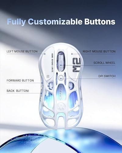 GravaStar Mercury M2 Wireless Gaming Mouse with 26,000 DPI, PAW3395DM Sensor -79g Lightweight Hollowed-Out Design -5 Programmable Buttons -5 Dynamic Lightsync RGB (White) thumbnail 6