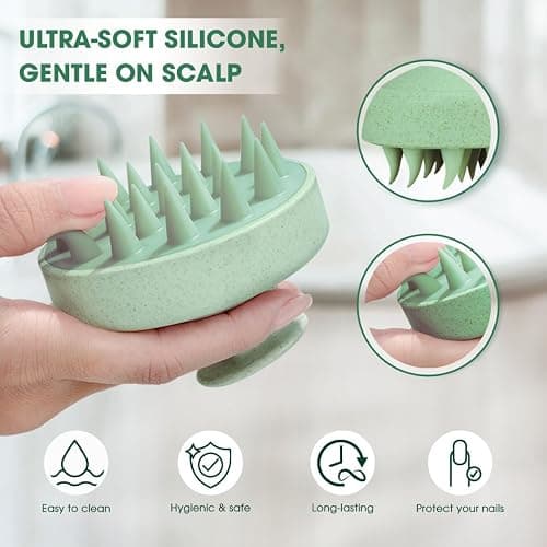 Hotosu Scalp Massager Brush for Hair Growth – Silicone Scalp Scrubber & Scalp Exfoliator – Manual Scalp Massager Brush for Wet or Dry Use – Hair Massager Scalp Shampoo Brush Tool (Green) thumbnail 5
