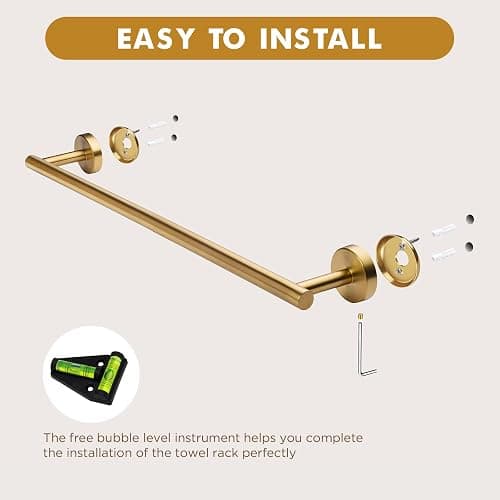 Gold Bathroom Accessories, 24” Towel Bar, Towel Ring Holder, Toilet Paper Holder and 3 Towel Hooks, Bathroom Hardware Set Wall Mounted thumbnail 8