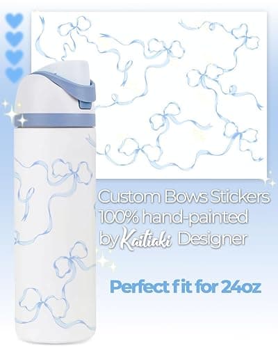 Kaitiaki Bows Stickers for Custom Owala Accessories - Cute Tumbler Decals, Fits 24oz Urban Outfitters Owala Bottles (Ocean Breeze Bow, Blue) thumbnail 2