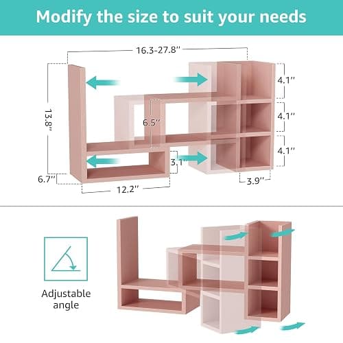 NUTIKAS Desk Shelves Desktop Orgnizer Shlef - Pink Office Organization for Top of Desk Organizers and Accessories Corner Bookshelf Table Top Shelving Small Hutch Decorations for Office thumbnail 3
