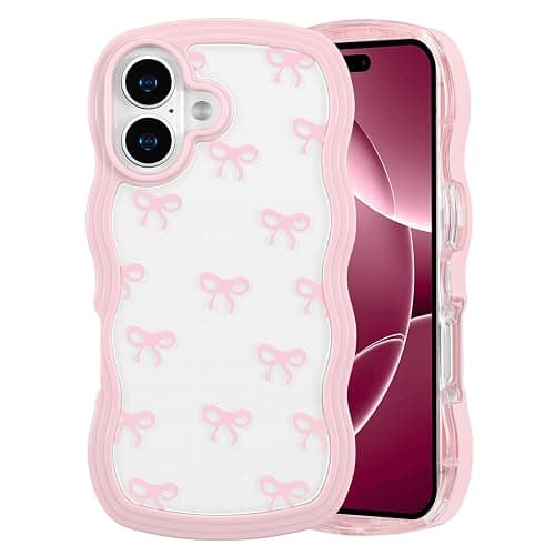 QLTYPRI Bow Case for iPhone 16, Clear Cute Ribbon Bow Phone Case Curly Wavy Aesthetic Phone Case, Slim Soft Transparent Shockproof Protective Cover for Women Girls - Pink thumbnail 9