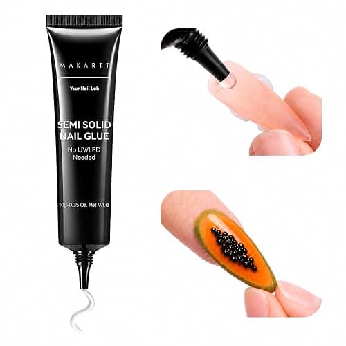 Makartt Press On Nail Glue: No UV Lamp Needed, 20s Air Dry Adjustable for Beginners, Strong Hold, Semi-solid Precise Control, Easy for Press-On Users At-home Application, HEMA-Free for Sensitive Nails - Image 1