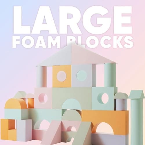 34 Large Foam Blocks for Toddlers - Pastel Stacking Soft Blocks for Kids | 34 jumbo soft EVA foam blocks in pastel colors - stack, build and float in the bath. Storage bag included. Non-toxic, ages 3+ thumbnail 3