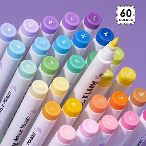 Arrtx 60 Colors Paint Markers Pens, Acrylic Paint Pens for Artists Adults Coloring Drawing Cartoon Anime Comic - Brush Tip for Rock Painting, Wood, Canvas, DIY Crafts Making Art Supplies-60B thumbnail 7