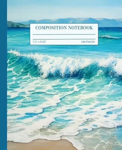 Ocean Waves Watercolor Composition Notebook College Ruled: Aesthetic Journal for School, College Students, Work, Diary - Image 1