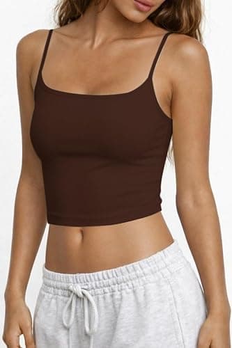 CHYRII Womens Tank Tops with Built in Bras Summer Cropped Sleeveless Square Neck Going Out Basic Camisole Tops thumbnail 2
