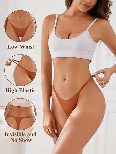 linccure Seamless G-string Thongs for Women - No Show Thong Underwear Stretch Breathable Low Rise Panties 8 Pack thumbnail 3