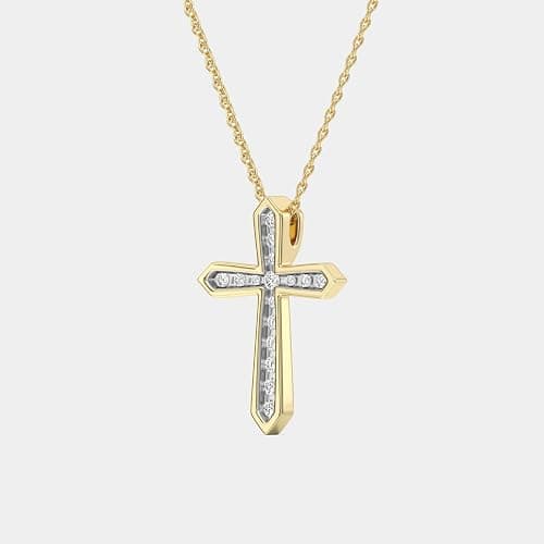 GILDED Itsy Bitsy 1/4 ct. tw. Lab Grown Diamond Classic Cross Pendant Necklace in 14K Gold Plated Sterling Silver | Diamond Line Cross Necklace for Women | 18" Chain thumbnail 2