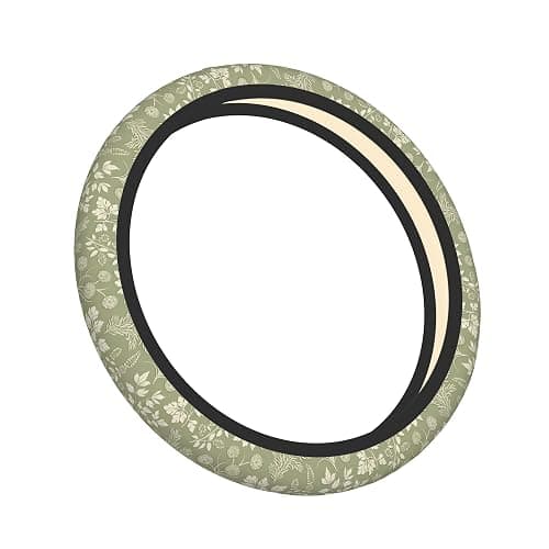 Green Leaf Plant Steering Wheel Cover for Women, Universal 15 inch Breathable Anti Slip Steering Wheel Covers for Cars, Auto, SUVs thumbnail 3