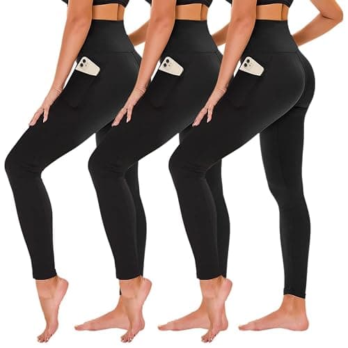 TNNZEET 3 Pack Leggings for Women - Black Tummy Control High Waisted Soft Yoga Pants for Workout Gym Running with Pockets - Image 1