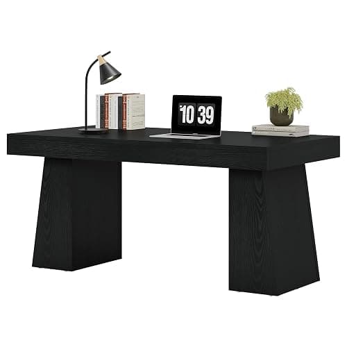 Tribesigns 55" Executive Desk, Wooden Office Desk with Double Pedestal, Modern Simple Computer Writing Table for Home Office, Black thumbnail 8