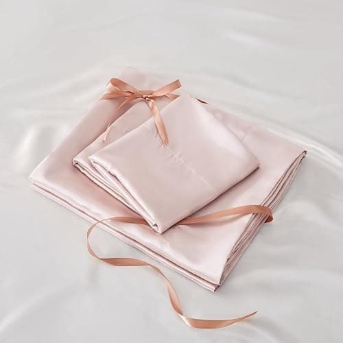 BEDELITE Satin Fitted Sheet & Pillowcases Set, Full Size, Pink, 3 Pieces | Luxury Soft Silk-Like Fitted Sheet Set, 15 Inch Deep Pocket, Elegant Smooth and Reduces Friction, Gentle on Hair and Skin thumbnail 6