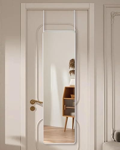 DMWOODFL 48"x14" Rounded Rectangle Over The Door Mirror - Full Length Tempered Glass & Aluminum Frame, No Drill Installation for Bedroom, Bathroom, Closet, Entryway (Silver White) thumbnail 7