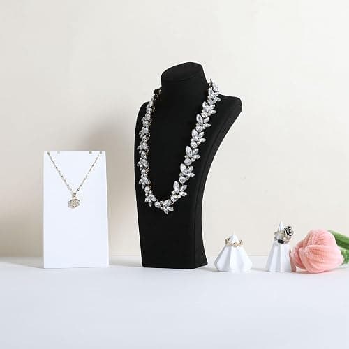GemeShou Schwarz Halskette-Lagerbehälter-Organisator zum Verkauf, Sammet-Halskette-Halter-Ständer, Schmuck-Büste-Ausstellung-Ständer, Schmuck-Mannequin für die Theke【Schwarz - Mittlere】 thumbnail 8