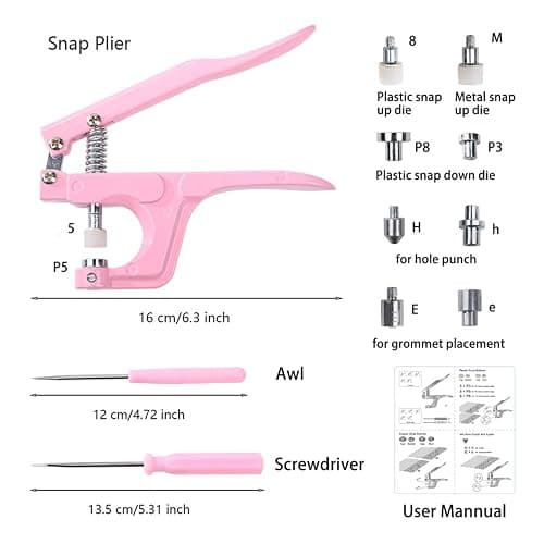 Plastic Snap Fastener Kit, Plastic and Metal Snap Buttons with Snaps Pliers Set, 270 Sets Resin and Metal Snap Buttons for Sewing and Crafting (Pink) thumbnail 5