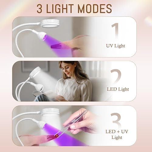 AORAEM LED Nail Lamp Double-Headed UV LED Light Quicky-Dry Duck Neck UV Lamp Dryer Curing Light with Portable Gooseneck and Clamp Flash Cure U V Light for Gel Nails Professional Home DIY Salon White thumbnail 6