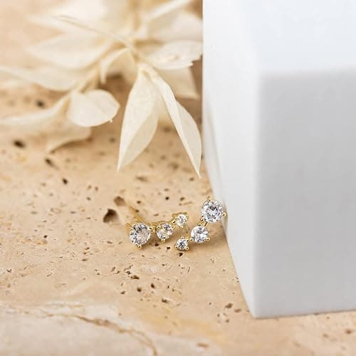 PAVOI 14K Gold Plated Cubic Zirconia Ear Crawler Earrings - Faux Diamond Ear Climber Fashion Earrings for Women thumbnail 2