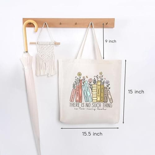 LEADO Cute Canvas Tote Bag with Pocket, Book Lovers Gifts - Mothers Day, Birthday, Book Club Gifts for Book Lovers Women - Reading Accessories, Librarian, Bookish, Readers, Teacher, Library Present thumbnail 5