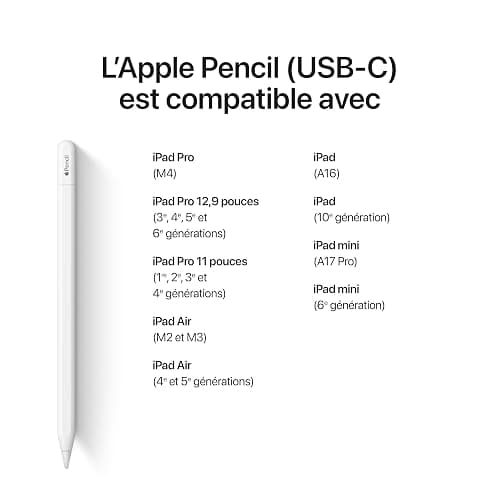 Apple Pencil (USB-C) : Précision au Pixel près, sensibilité à l’Inclinaison et à la Pression et Faible Latence de Pointe pour la Prise de Notes, Le Dessin et la Signature de Documents thumbnail 4