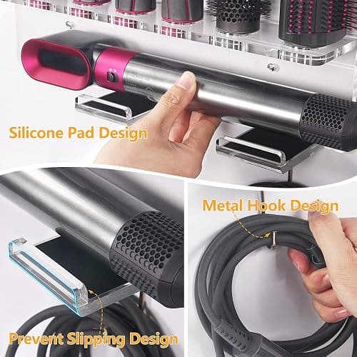 Affogato Wall Mount Holder Compatible with Dyson Airwrap Styler Accessories Acrylic Storage Holder Compatible with Dyson Airwrap Attachments Organizer Rack for Wand Barrels Brushes, Transparent Clear thumbnail 4