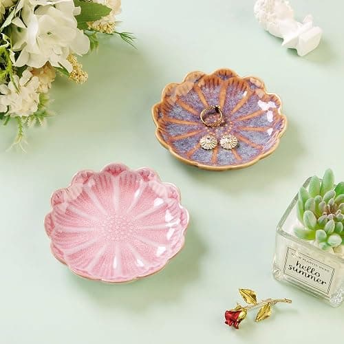 JAMEND CLXP Lotus Ring Holder Dish Small Indoor Ash Tray, Ceramic Dessert Plate Trinket Jewelry Holder Organizing Necklace Earrings for Parents Friends Sister, Pink. All Jewelries Are NOT Included. thumbnail 6