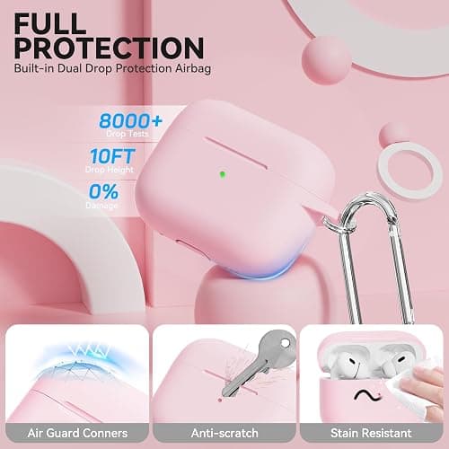 for AirPods Pro 2 Case, TNSNK Soft Silicone Case Cover Compatible with Airpods Pro 2nd/1st Generation for Women Girly, Pink iPod Cases with Cleaning Kit & Keychain, Anti-Scratch, Shockproof thumbnail 3