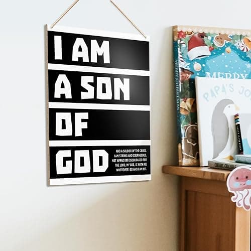 UDNADKEX Boy Room Wall Sign Hanging Decor, I Am a Son of God, Christian Nursery Boy Bedroom Teen Room Playroom Scripture Wooden Decor Nursery Bible Verse Decoration thumbnail 3