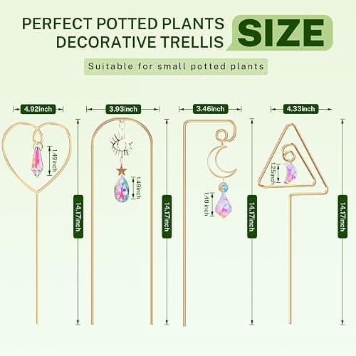 WellSign Small Trellis for Potted Plants Indoor with Colorful Crystal Sun Catcher, 14.17 Inch Metal Plant Lattice for Mini Potted Plant Decoration for Home Window Garden 4 Pack thumbnail 5
