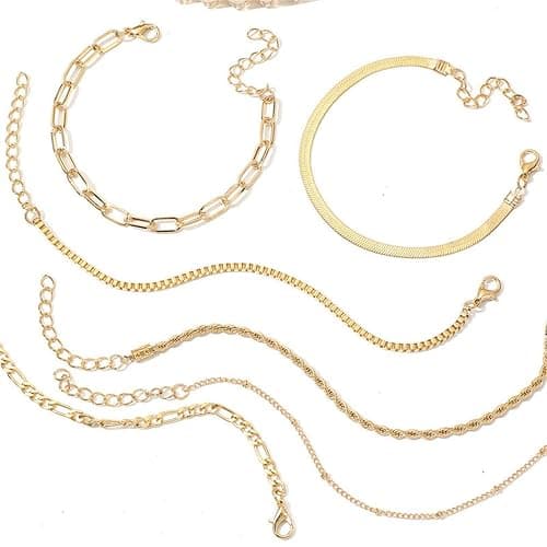 Generisch Schlichtes Damen Armbandset aus Metall mit 6 mehrlagigen Ketten Kombination modischen und eleganten Charms Armbänder Partner Mit Namen thumbnail 3