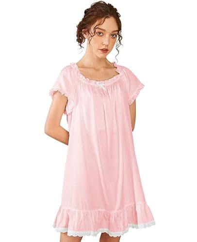 Nanxson Womens' Cotton Nightgown Short Sleeve Sleepwear Vintage Victorian Nightshirt Lounge Dress - Image 1