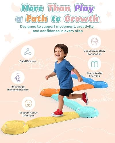 Holyton Balance Beam and Stepping Stones for Kids – 13PCS Light Up & Musical Toddler Balance Beam Obstacle Course, Non-Slip Sensory Toys for Toddlers 3-8, Indoor Outdoor Play, Gift for Boys Girls thumbnail 7