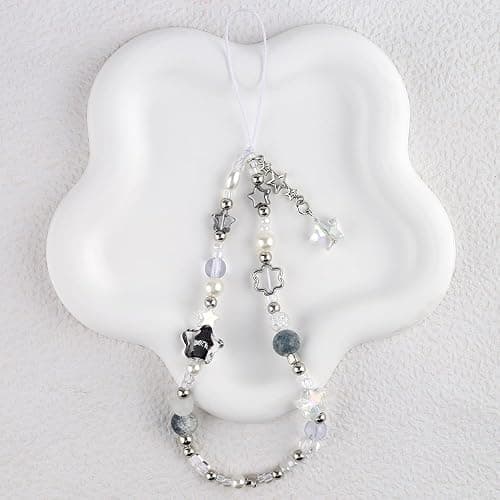 Silver Star Phone Chain Pearl Beaded Phones Charm Cute Cellphone Lanyard Wrist Strap for Key Cellphone Wristlet Phone Case Charms Beaded Keychain Wristlet Bag Charm for Handbag Keychain Accessories thumbnail 7