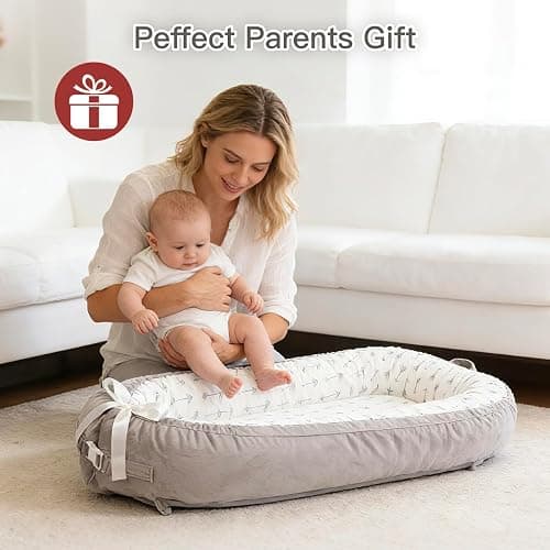 Baby Lounger | Organic Cotton Infant Floor Lounger | Reversible, Adjustable & Portable | 2 Assorted Promotional Colors (Gray Arrow & White Arrow) - Random Delivery, Please Confirm Before Ordering thumbnail 9
