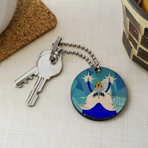 GRAPHICS & MORE Adventure Time Ice King Wood Wooden Round Keychain Key Chain Ring thumbnail 2