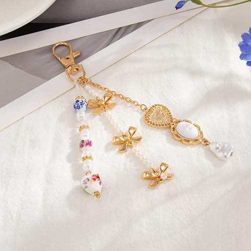 Jekeiodoe Bag Charms Colorful Chinese Ceramic Style Keychain Charm, Y2K Aesthetic Purse Charm Purse Keychain for Handbag thumbnail 3