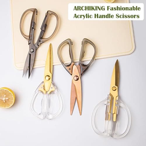 Kitchen Shears Scissors, ARCHIKING 7.7inch Gold Titanium Plated Scissor-Meat and Poultry Shears, Dishwasher Safe, Acrylic Handel All Purpose Stainless Steel Utility Scissor - Diamond Clear thumbnail 6