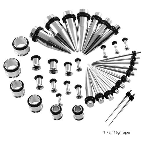 PLEASE HEKEUOR 38PCS 16g-00g Surgical Steel Ear Stretching Kit Tunnels and Tapers Set thumbnail 2