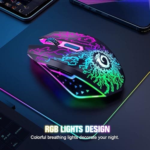 VersionTECH. Wireless Gaming Mouse, Rechargeable Computer Mouse Mice with Colorful LED Lights, Silent Click, 2.4G USB Nano Receiver, 3 Level DPI for PC Gamer Laptop Desktop Chromebook Mac-Black thumbnail 4