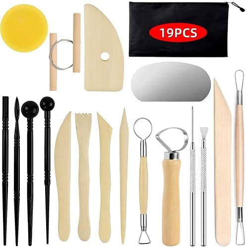 Pottery Clay Sculpting Tools for Polymer, Yagugu 19Pcs Basic Wood Ceramics Carving Tool Supplies kit Accessories for Kids, Adults and Artists Modeling Shaping Building for Art&Craft - Image 1