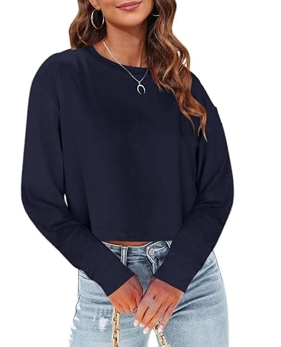 Tankaneo Womens Long Sleeve Crop Tops Loose Fit Fall Cropped Tshirt 2025 Crew Neck Casual Shirts - Image 1