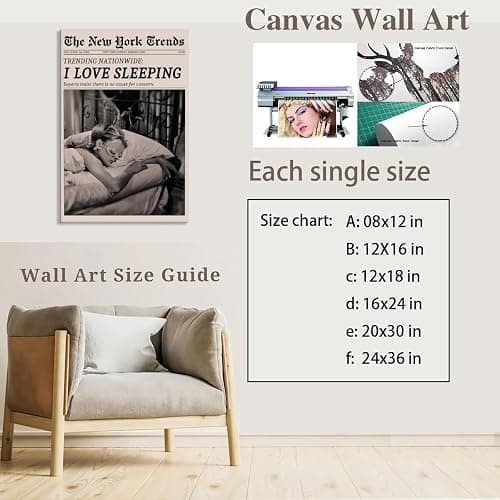 Retro Newspaper Wall Art Vintage Feminist Aesthetic Poster Black and White Canvas Print Funky Girl I Love Sleeping Art for Women Girly Bedroom Dorm Wall Decor 8x12inch black framed thumbnail 2